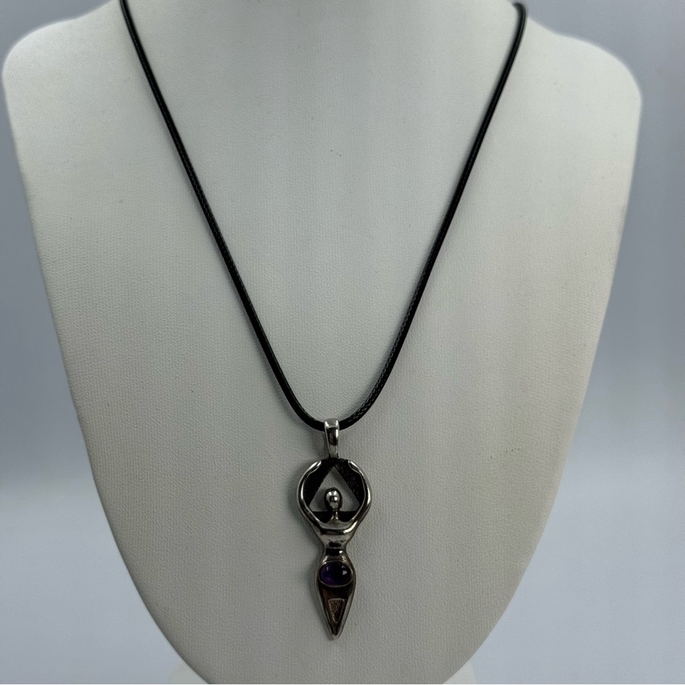 Goddess Silver Tone Pendant with Amethyst Stone Necklace